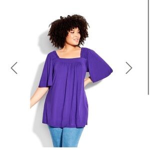 EVANS Women's PLus Size Smock Square Neck Top - Purple NEW Size 30/32